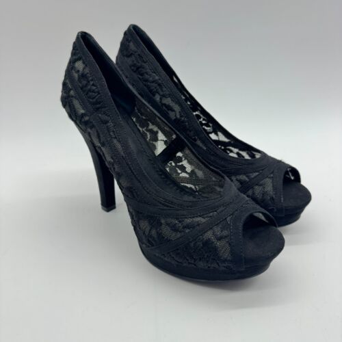 Nine West Heels Lace Open Toe Black Women’s Size 8M