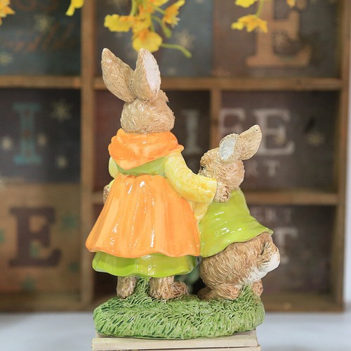 Coniglietto pasquale resina statuina mamma e bambino coniglio decorazione scrivania giardino ornamento regalo - Foto 4 di 5