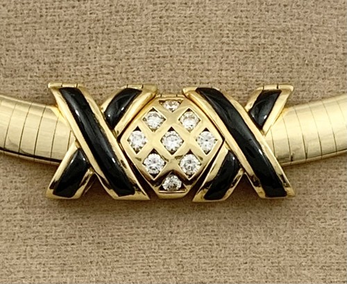 Solid 18k Yellow Gold Designer Kurt Gutman Omega Slide Crossover Onyx Pendant - Picture 6 of 6
