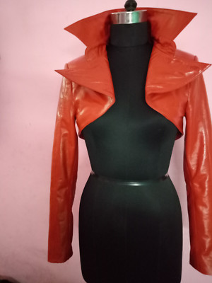 Womens100/% Genuine Lambskin Leather Crop Moto Bolero Shrug Biker jacket Slim fit