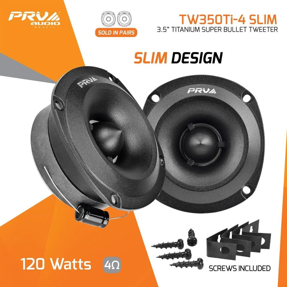 2x PRV 240W Super Tweeter Poco Profundo TW350Ti-4 DELGADO 3.5" Bala 4 Ohmios Titanio Foto 2 de 4