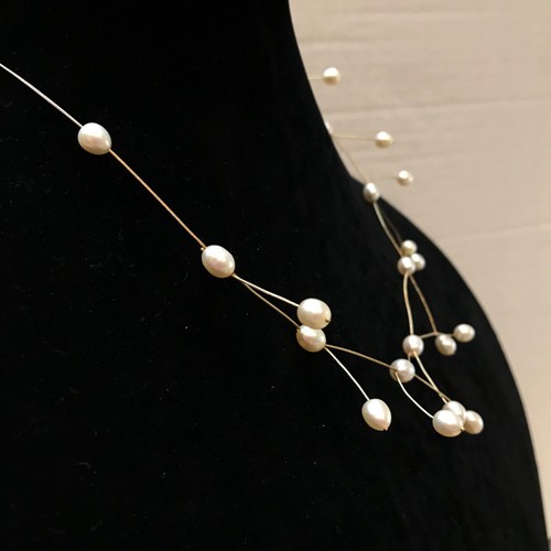VTG 14K Soild Yellow Gold Pearl Necklace Station Wire 10.5gr Designer ZRW 18" - Picture 3 of 11