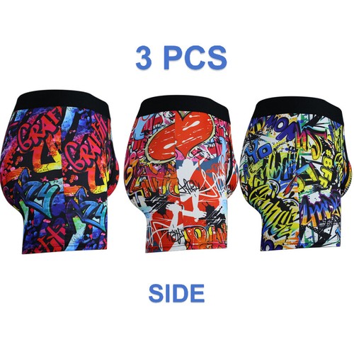 3 Packs Men Boxer Shorts Printed Underwear Anti Chafing Stretch Briefs Trunks US - Afbeelding 12 van 20