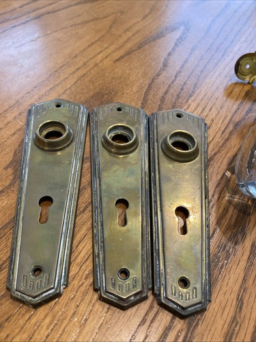 Antique Corbin Russwin Door Lock Glass Knobs, Brass Backplates LOT REDUCED - Picture 14 of 24