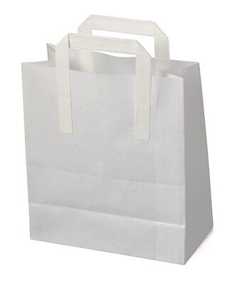 x 20 White Carrier Bags with Flat Handles 21cm x 25cm + 11cm