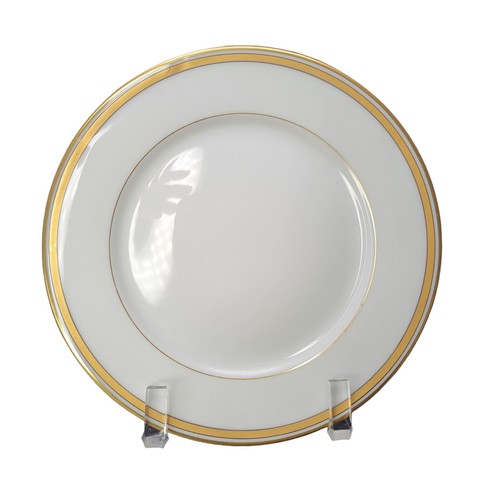 6 WM Guerin Limoges France Salad Plate White Gold Trim Wide Band 2 Pin Stripe - Picture 7 of 10