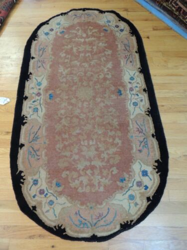3x5 3x6 OVAL Antique Chinese Art Deco Oriental Area Rug Beige Black - Picture 2 of 11