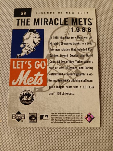 Tarjeta de béisbol 2001 The Times Upper Deck Legends of New York #89 Miracle Mets - Imagen 2 de 2