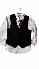 First Communion/ Wedding Ring Boy white Shirt Dress , Bow Tie , Vest Set Size 12