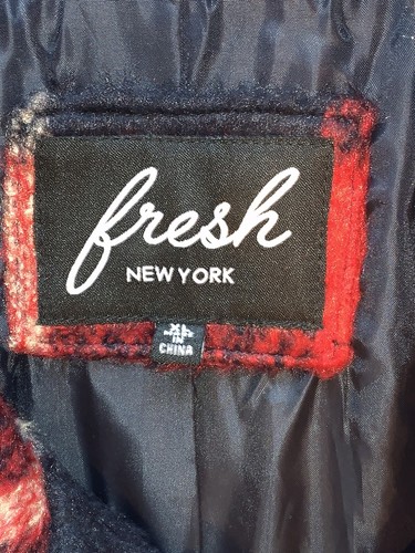 Fresh New York Plaid Pea Coat Women’s XL Red Navy Double Breasted - Picture 5 of 9