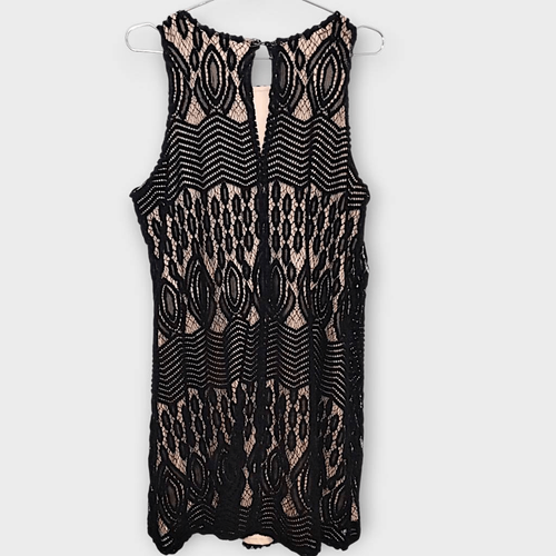 Sharagano Damen Kleid Gr. 16 Schwarz Spitze Nude Ärmellos Etui - Bild 3 von 11