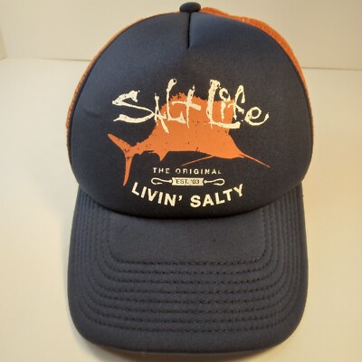 Salt Life Hat Blue Mesh Trucker Snapback Livin Salty Fishing Outdoors Cap 