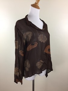 CITRON-Santa-Monica-Womens-S-Small-Brown-Multi-Color-100-Silk-Print-Sheer-Shirt