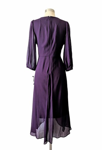 Abito nuovo con etichette DKNY viola con fodera arricciata chiffon finta foderata taglia 6 - Foto 4 di 8
