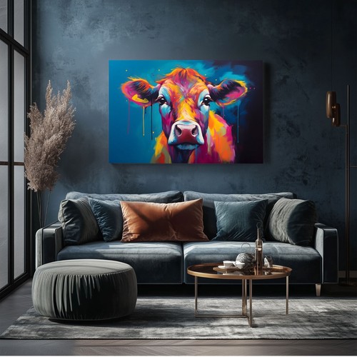 Cute Cow Calf Colorful Oil Painting Print Framed Canvas Wall Art Ranch Decor - Picture 11 of 12