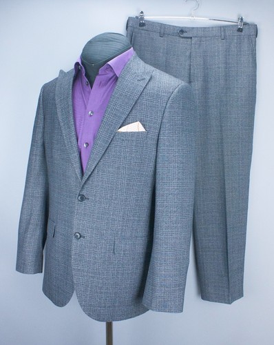 Moss Esq Regular Fit Grey Check 2 Piece Suit Mens Size Jacket UK 42 Pants 36 - Picture 2 of 24