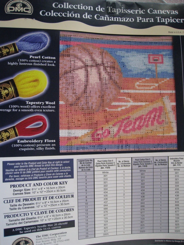 DMC Printed Needlepoint Canvas, BASKETBALL,Sport,Pearl Cotton,Floss,Wool,NC028 - Image 4 of 4