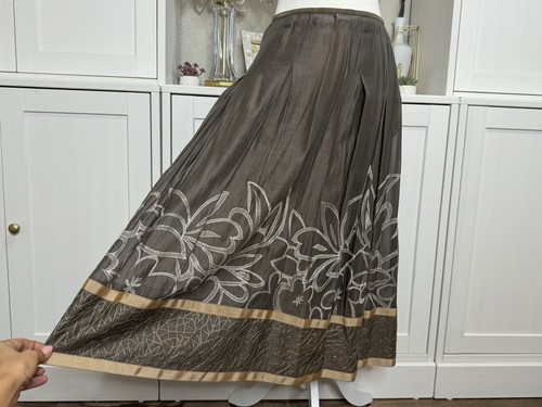 Nic & Zoe Maxi Skirt Neutral Tones Chiffon Size 8 Embroidered Side Zip - Picture 2 of 8