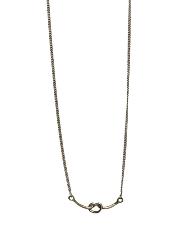 Collana con ciondolo tono argento barra nodo delicato vintage 20” amore moda costume - Foto 2 di 24