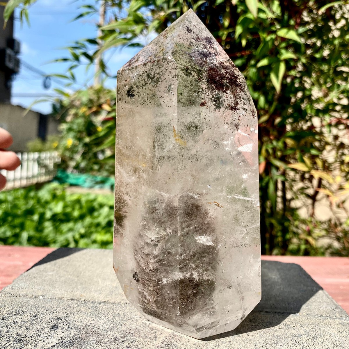 2.53LB Natural Green Ghost Quartz Crystal Stone Obelisk Wand Point