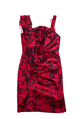 SL Fashions Dress Women Medium Red Ruched Asymmetric Sheath Lined Size 14 - Picture 13 of 14