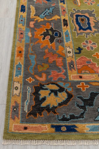 Green Grey Colorful Turkish Oushak Hand Knotted Soft Quality Wool Rug - Picture 3 of 16