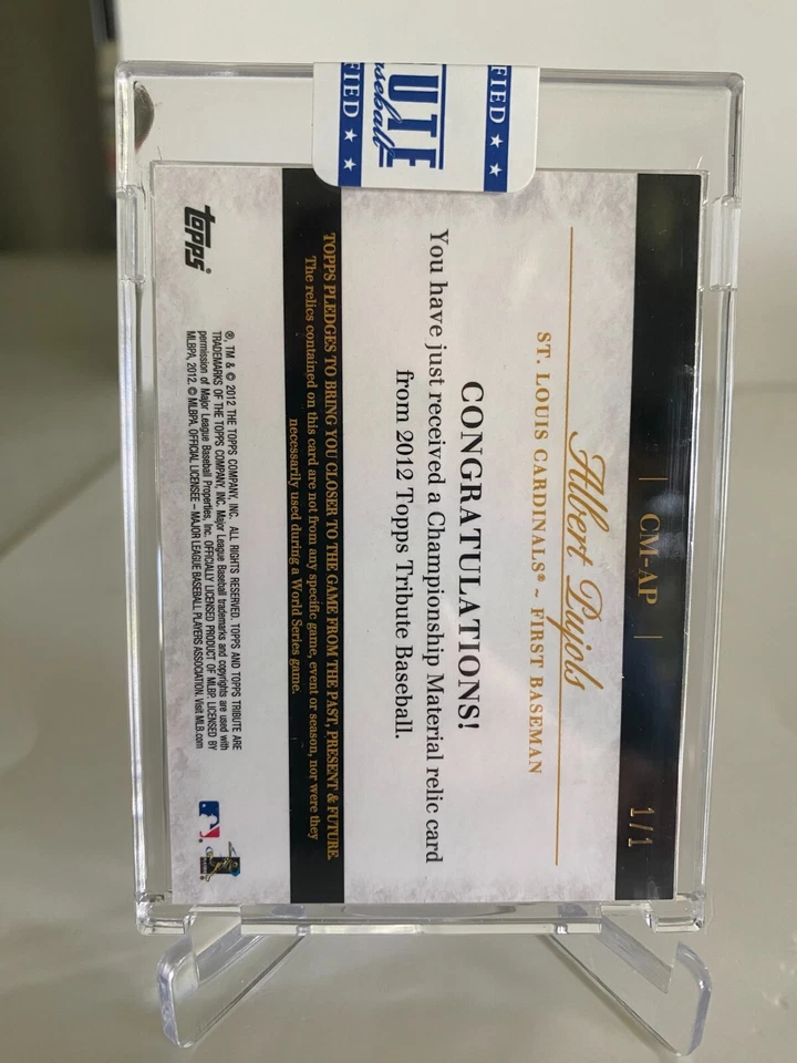 2012 Topps Tribute 'Material de campeonato-púrpura' Albert Pujols #CM-AP 1/1 Foto 4 de 4