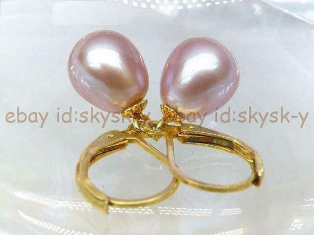 AAA Natural 9-10mm South Sea Purple Pearl Drop Dangle Earrings 14K Yellow Gold AAA Natural 9-10mm South Sea Purple Pearl Drop Dangle Earrings 14K Yellow Gold