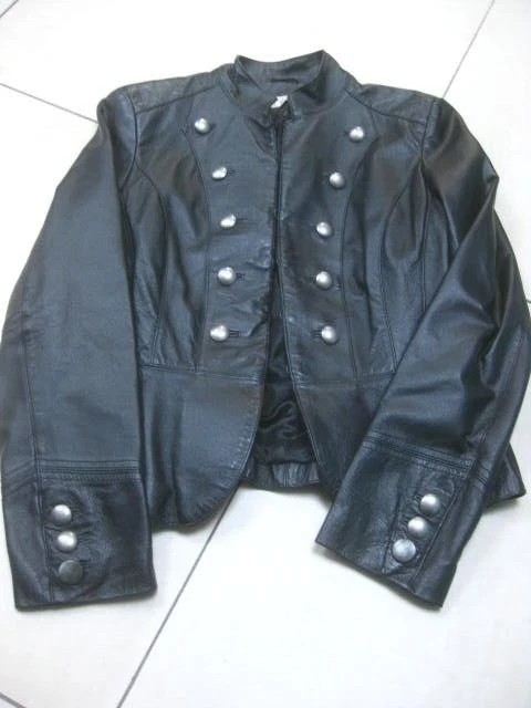 NEXT LEATHER MILITARY JACKET 12 10 black silver buttons cavalry steampunk real