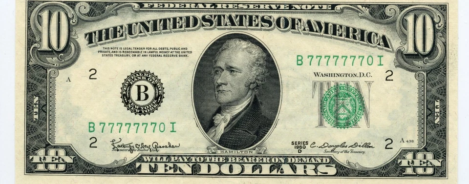 $10 1950D Federal Reserve Note -7's - Seven of a Kind in a row SN 77777770 58EPQ - Image 3 of 4