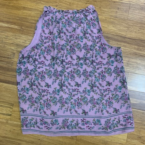 Max Studio Floral Print Tank Top Womens Size Large Purple Ruffle Neck Blouse - Picture 4 of 7