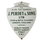 Vintage James Purdey Sign - Hunting Firearm Makers Shot Gun Gas Porcelain Sign