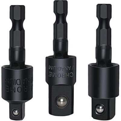 Socket Adapter Set Hex Shank to 1/4'' 3/8'' 1/2'' Impact Driver Drill 3 Pcs Size