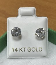 Round Cut Stud Earrings 14K Solid Gold 6MM 4 Prong With Safety Backing