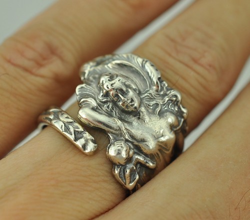 Anillo cuchara ajustable floral de plata esterlina 925 maciza diosa Venus - Imagen 1 de 6