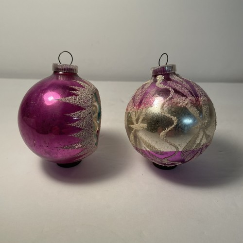 2 Blown Glass Round Christmas Ornaments Mica Glitter Plastic Cap W Germany - Picture 4 of 10