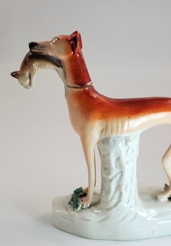 Seltenes Staffordshire Jagdhunde Paar mit Hasen um 1860 - Bild 10 von 14
