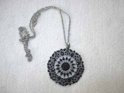 Halskette, Longkette, Tribalanhänger in Burn-Silver und schwarzen Strass