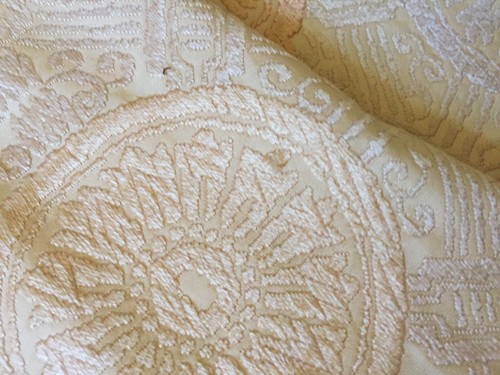 Vintage Asian style table runner Jacquard silk embroidered beige/pink long 68x12 - Picture 13 of 13