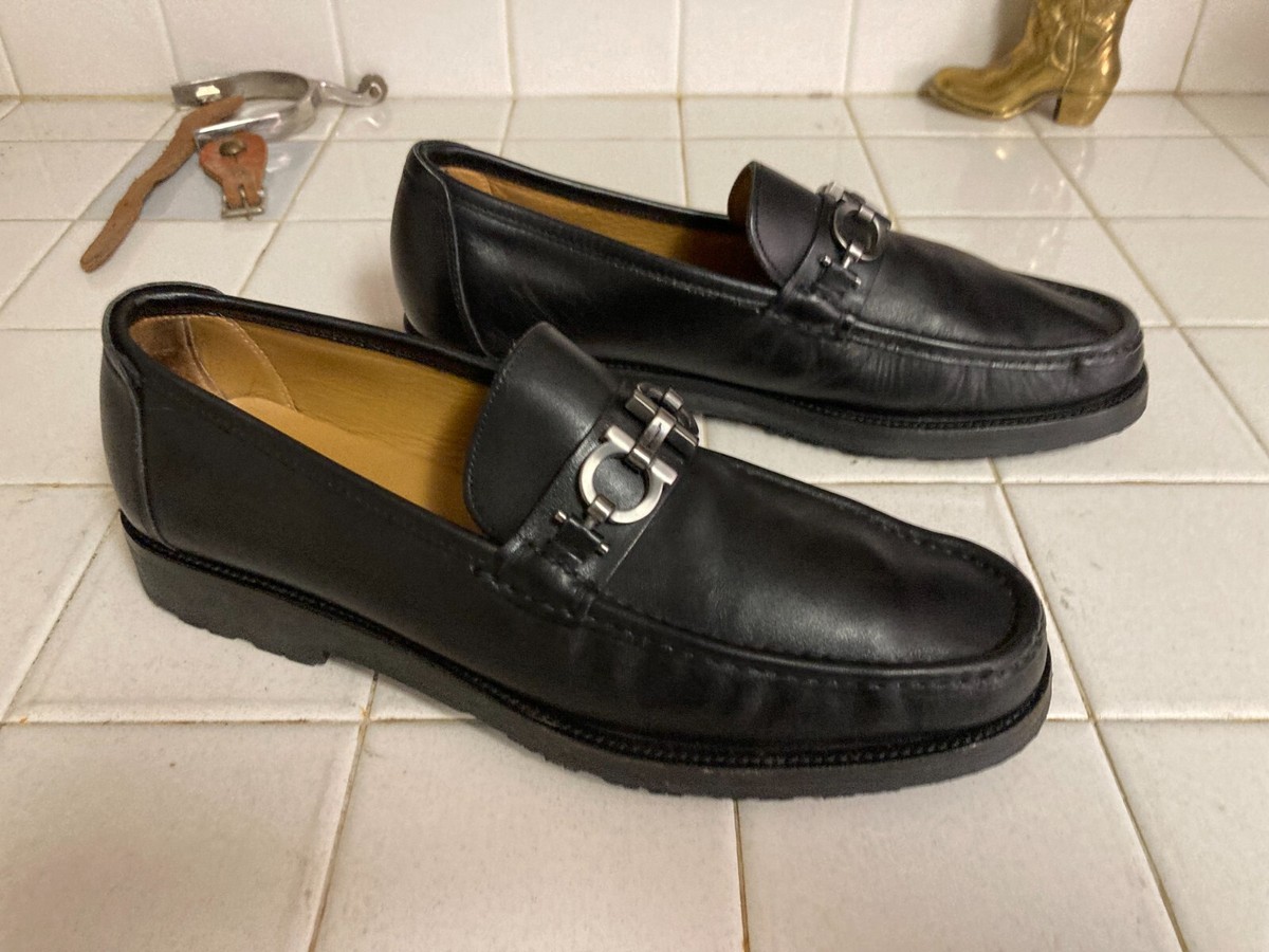 Salvatore Ferragamo Florian Bleecker Lug Men Leather Moccasin Black 9.5 Salvatore Ferragamo Moccasin Black Casual Shoes for Men for  main image 2