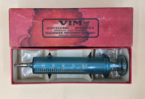 RARO Jeringa Médica Antigua Años 30 50cc Lg VIM Esmeralda Nº 850 Vidrio Azul/Verde - Imagen 4 de 21