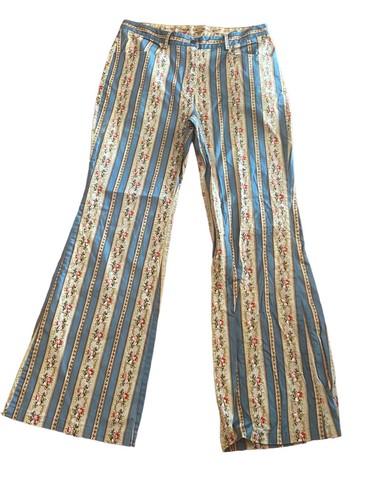 Vintage y2k Basix II Floral Striped Flare Pants Beaded Popstar Boho Festival 10 - Picture 1 of 12