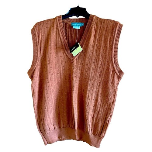 Michael Thomas Vtg Men's Cable Knit Sweater Vest Egyptian Cotton Brown Large NWT