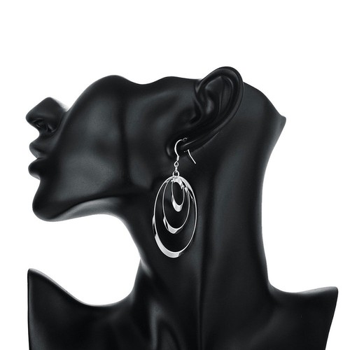 2PCS 925Sterling Solid Silver Jewelry 3Circle Dangle Earrings For Women E180 - Picture 8 of 8