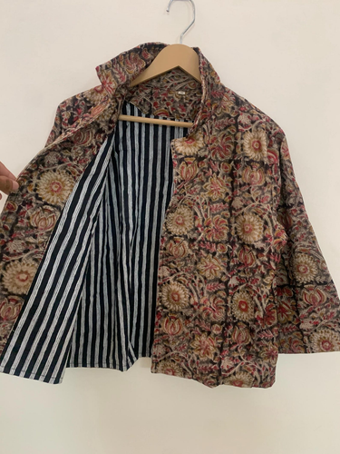 Floral Print Corduroy One Button Crop Jacket | Cotton Women's Quilted Jacket - Picture 6 of 8