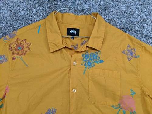 Stussy Hemd Herren Medium Hawaii Lounge Camp Knopfleiste gelb Blumen Schlaufenkragen - Bild 2 von 11