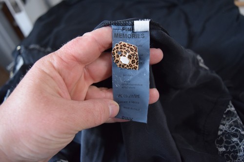 Pink Memories Slip Dress 100% Silk  40 Black Maxi Long Lace Trim Italy - Picture 6 of 6