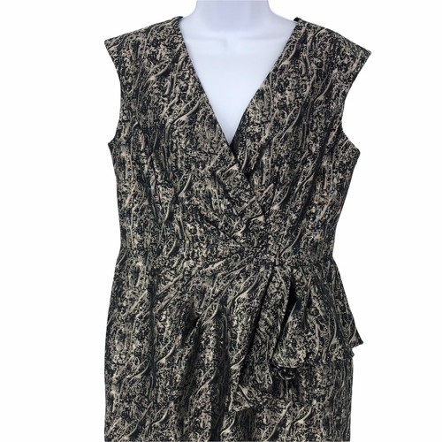 Abstract Metallic Dress Womens Size 12 V Neck Ruffle Sleeveless Evan Picone - Picture 3 of 12