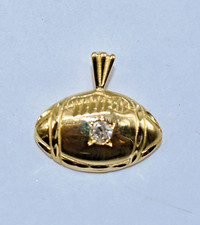 14 K Yellow Gold Diamond Accent Football Pendant 1.7 grams 11/16 inch