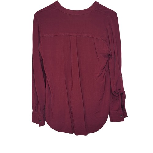 Rock & Republic Women’s Size Small Burgundy Long Sleeve Blouse Pockets Tie - Picture 2 of 6